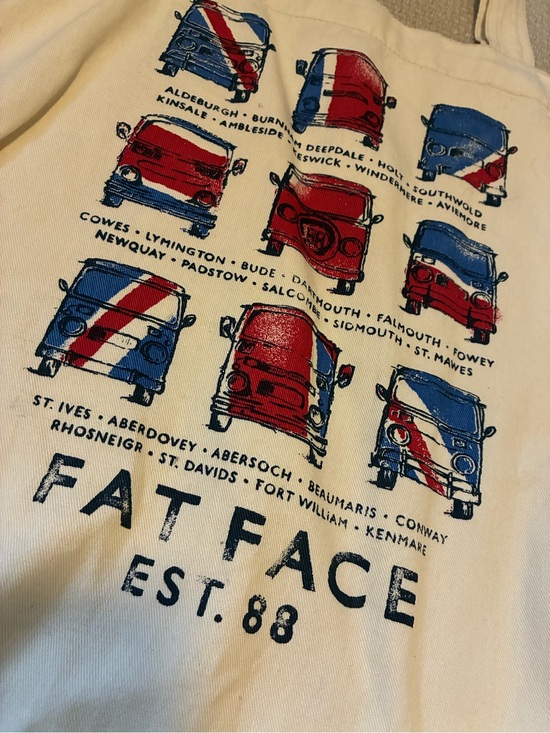Fat Face Handbags - Fat Face Cream Canvas Tote with Red and Blue Camper Print Union Jack UK